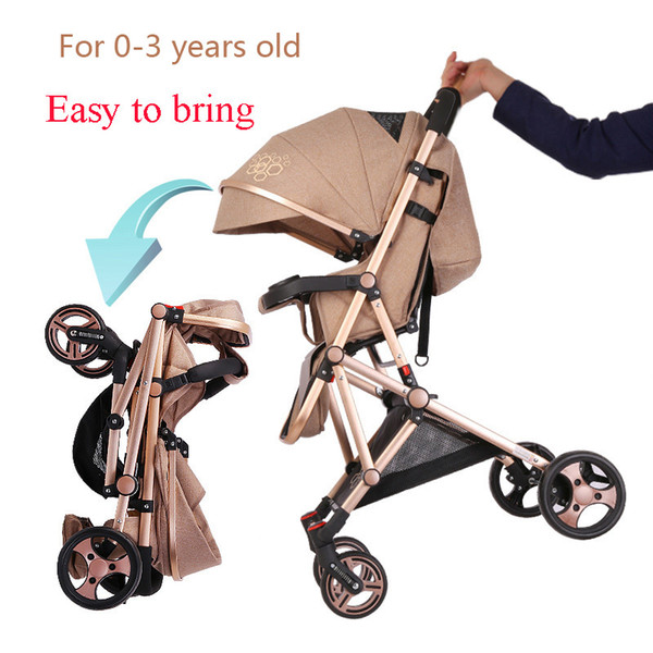 High view baby stroller light portable Can sit and lie folding damping Golden Baby carriage Babies Stroller for 0-3 years old