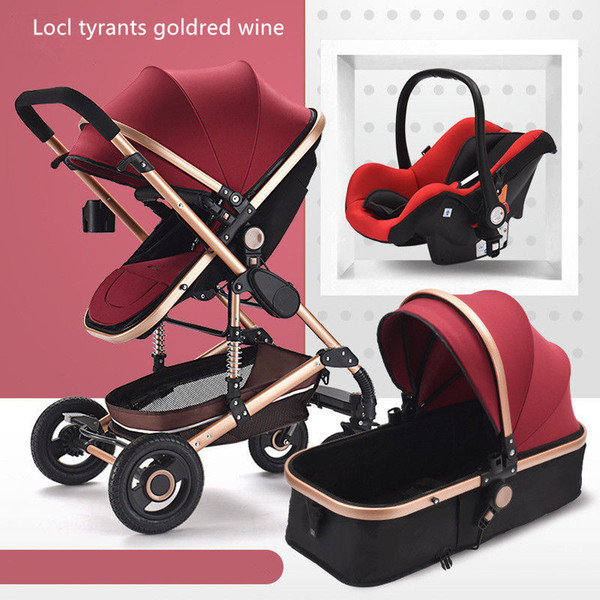 Luxury Baby Stroller 3 in 1 High Landscape Stroller Folding Trolley and Car Seat Newborn Travel System