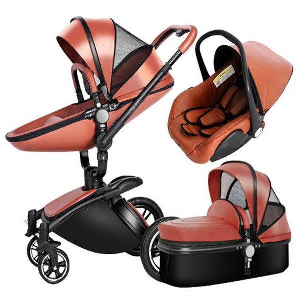 PU High View 360 Degree Rotating Multiple Baby Stroller Newborn Baby Carriage Stroller 3 In 1 with Car Seat Travel System