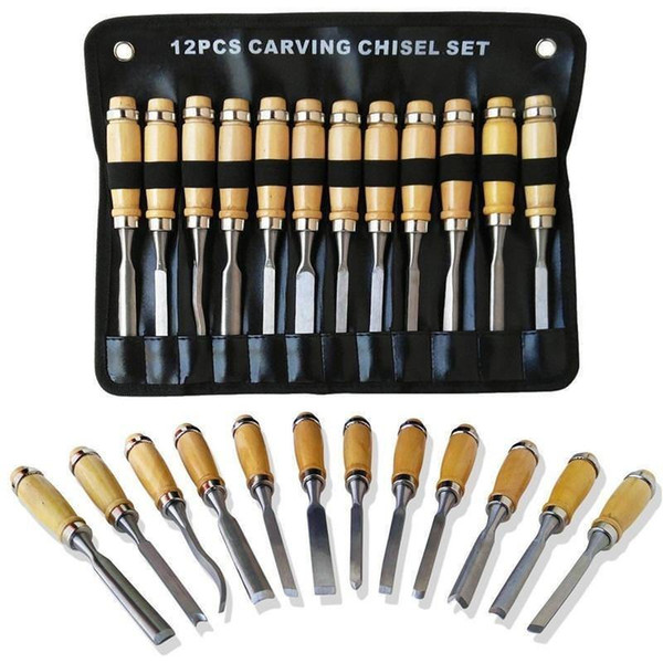 Wood Carving Hand 12pcs Chisel Tool Set Professional Woodworking Chisel Steel For Making Bags
