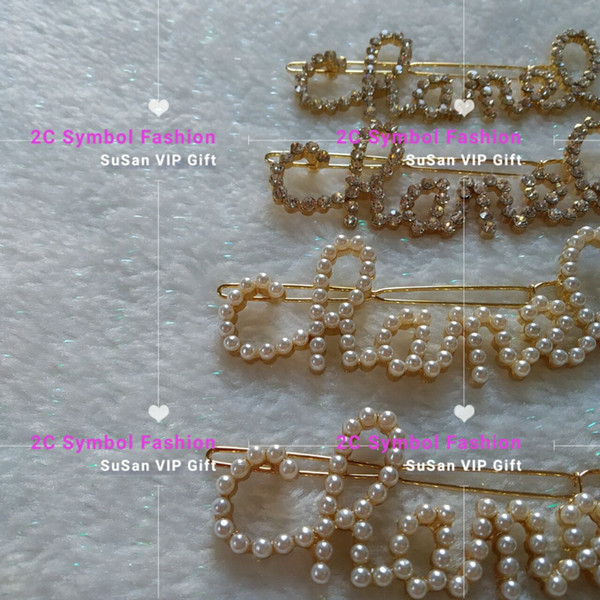 Two classic hollowed-out hairpin fashion clips hairpin pearl and rhinestone letter accessories hairpin VIP gifts