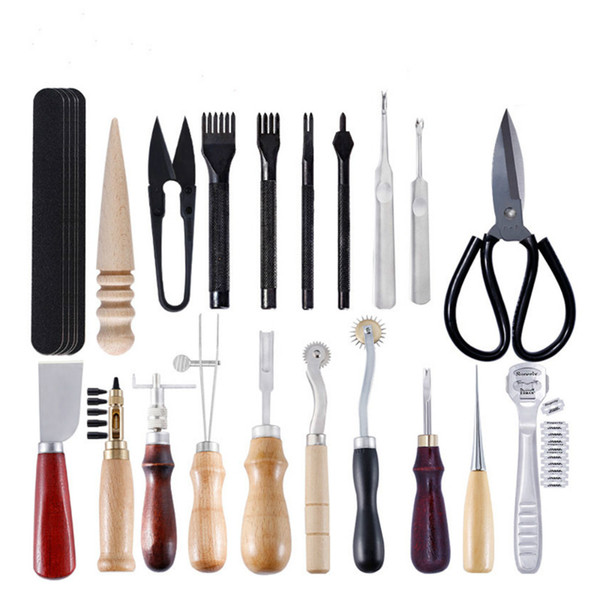 24Pcs DIY Tools Set Multiple Leather Crafting Kits Handheld with Awl Punch Groover Skiving For Making Bags