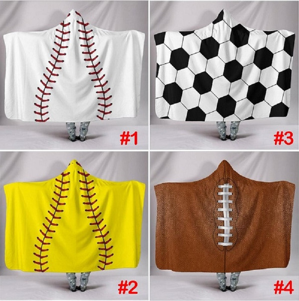 4 Colors 80*60inch Sports Hooded Blanket Wholesale Blanks Adult Baseball Hooded Blankets Football Soccer Hooded Wraps For Adult Size