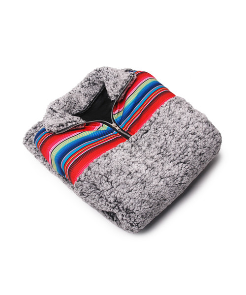 Wholesale Blanks Adult Serape Color Sherpa Women Pullover Red Black Plaid Sweatshirt Can Be Personalized Your Life