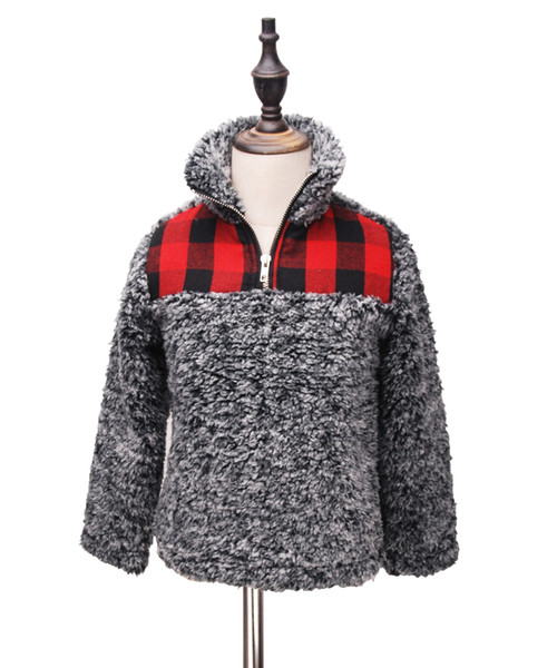 Wholesale DOMIL Kids Pullover Hoodies Buffalo Plaid Sherpa Fleece Sweatshirt Fashion Leopard Pullover Shirt DOM-1081356