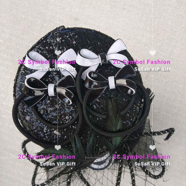 new Bowknot shape Hair Tie Acrylic Hair Rope engrave fashion mark VIP party gift with Parper Card