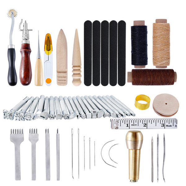 52Pcs Leather Tool Set Kit with Stitching Groover Prong Punch and Stamps Sewing Projects For Making Bags