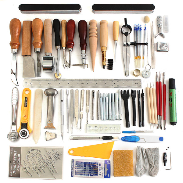 Professional Leather Craft Tools 59Pcs DIY Hand Sewing Stitching Carving Work Set Kit Punch Awl For Making Bags