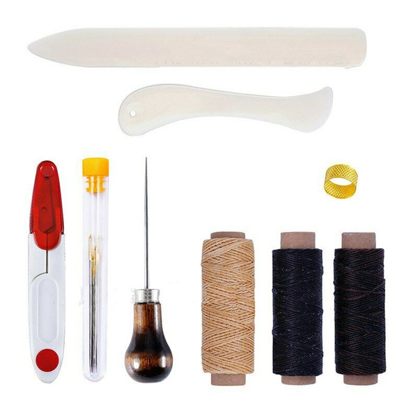 9Pcs/Set DIY Leather Craft Hand Thread Awl Waxed Thimble Stitching Sewing Tool For Making Bags