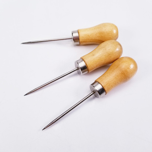 3PcsWooden Handle Needle DIY Leather Tent Sewing Awl Pin Punch Hole Repair For Making Bags