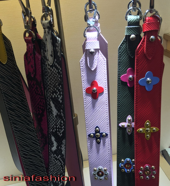 2017 new hot sell fashion show bag strap luxury made genuine leather women hand bag strap with flower free shipping
