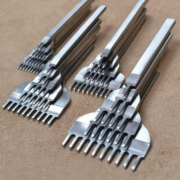 4Pcs/set 3/4/5/6mm Leather Craft Tools Hole Punch Lacing Stitching 1+2+4+6 Prong Make Bag Fitting