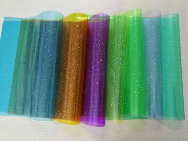 7.6*12inch 10pcs/set Transparent glitter PVC leater fabric vinyl