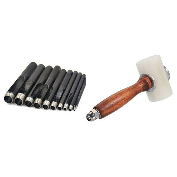 10Pcs/set Leather Hole Punch 1-10Mm Belt Puncher Hammer Cylindrical Gasket For Making Bags