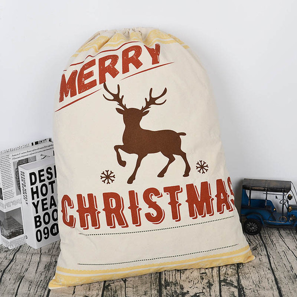 Christmas Gift Bag 2018 New Drawstring Bag With Reindeers Printing Canvas Storage Bags MOQ 5 piece