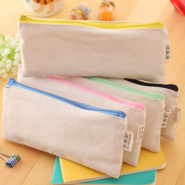 20.5*8.5cm DIY White canvas blank plain zipper Pencil pen bags stationery cases clutch organizer bag Gift storage pouch Free Shipping