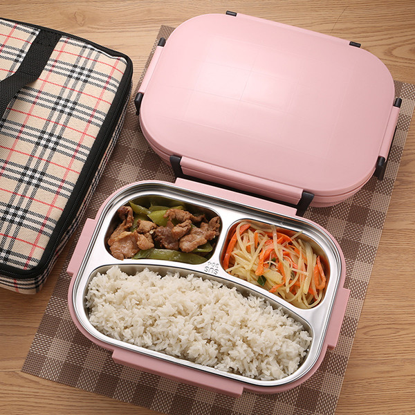 Korean Style 304 Stainless Steel Insulated Container with Lid Lunch Box Students Children Adult Canteen Seperated Plate Lunch Bo