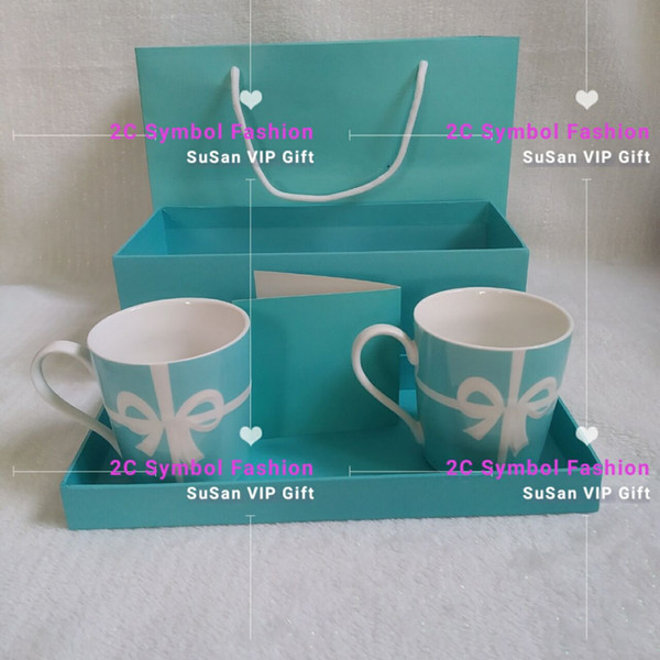 New fashion blue Ti cup set of 2 cup with gift box, bow cup, coffee cup, suitable for office or family party gifts