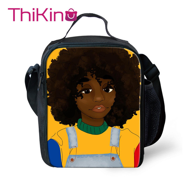 Thikin Fashion Traditional African Art women Lunch Bags for Girls Fashion Portable Cooler Box Cartoon Pattern Tote Picnic Pouch