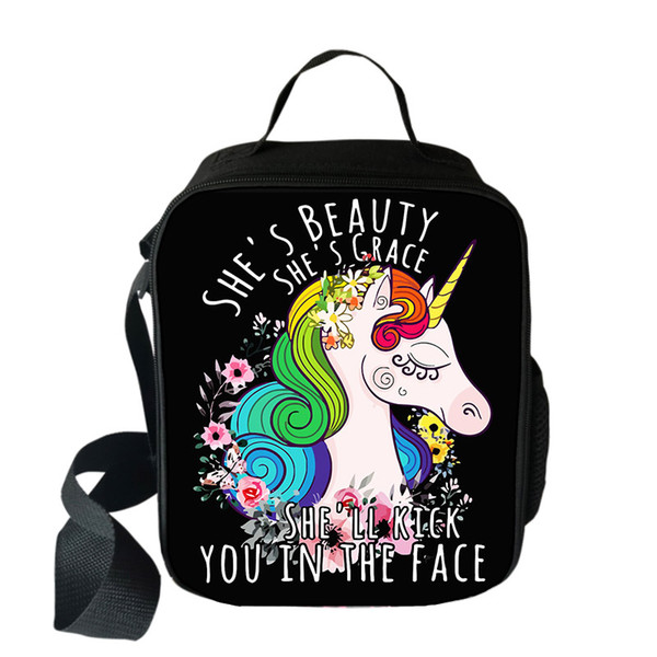 Colorful Unicorn Students School Bag Screaming Painting Boys Girls Lunch bag Outdoor Hiking Women Men Lunch Box