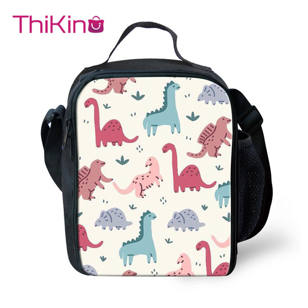 Thikin Dinosaur Cartoon Cooler Lunch Box Portable Insulated Lunch Bag Tote PouchThermal Picnic Bags For Women Kids