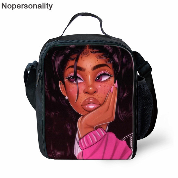 Nopersonality Art Afro Girl Printed Reusable Lunch Box Tote Bag Insulated Lunch Bags for Women Girls Work School Picnic Camping