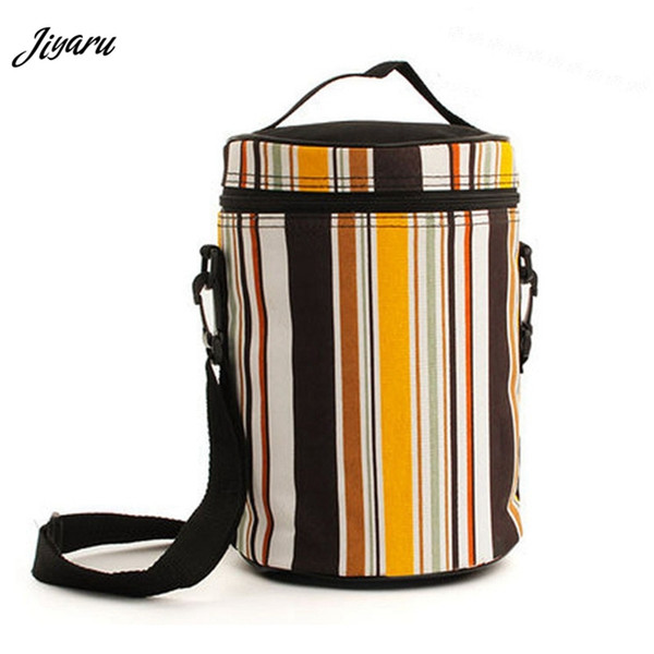 2019 Round Lunch Bag Striped Zipper Retro Lunch Box Portable Bag Picnic Thermal Cooler Insulated Handbag for Family