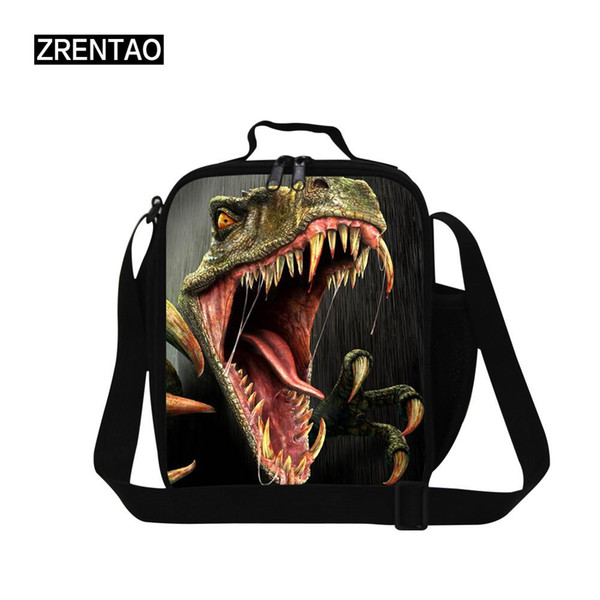 3D Dinosaur Animals Prints Portable Lunch Container Purse Bags Thermal Cooler Picnic Tote With Strap Water Pocket Nurse/Students