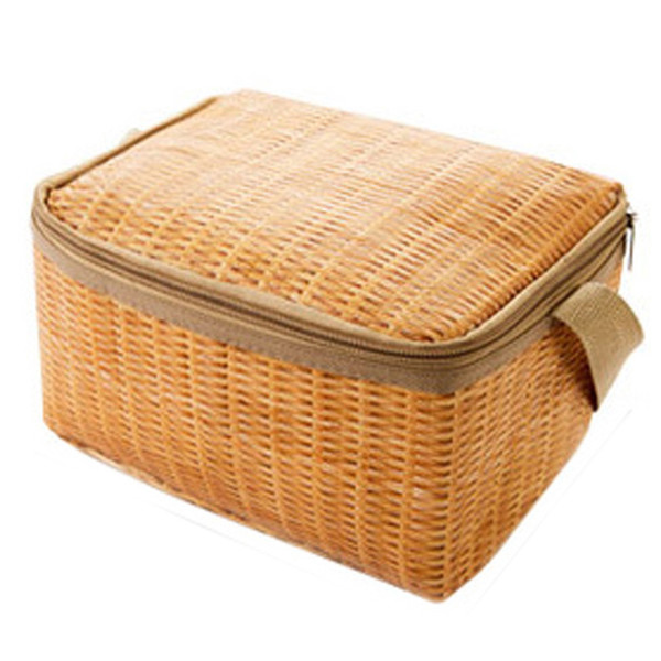 Portable Imitation Rattan Lunch Bags Insulated Thermal Cooler Lunch Box Tote Storage Bag Container Picnic Bag