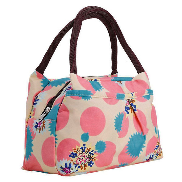 LJL Print Women Handbags Lunch Bag Tote (Pink Circles)