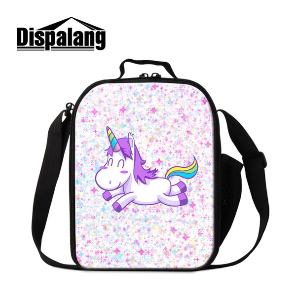 Dispalang Cartoon Unicorn Messenger Lunch Bag for Kids Small Animal Prints Insulated Cooler Bag Children Portable Picnic Bags