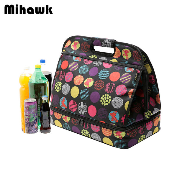 Mihawk Women's Portable Cooler Bag Waterproof Fresh Cold Tote Preservation Casual Picnic Fruit Drink Double-layer Pouch Supplies