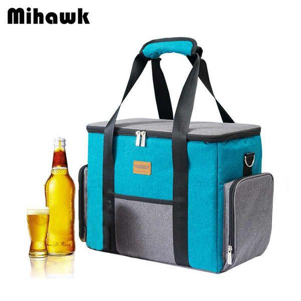 Mihawk Blue Double Zip Lunch Handbags Large Capacity Insulation Cooler Bag Container Drink Fresh Keeping Picnic Pouch Stuff