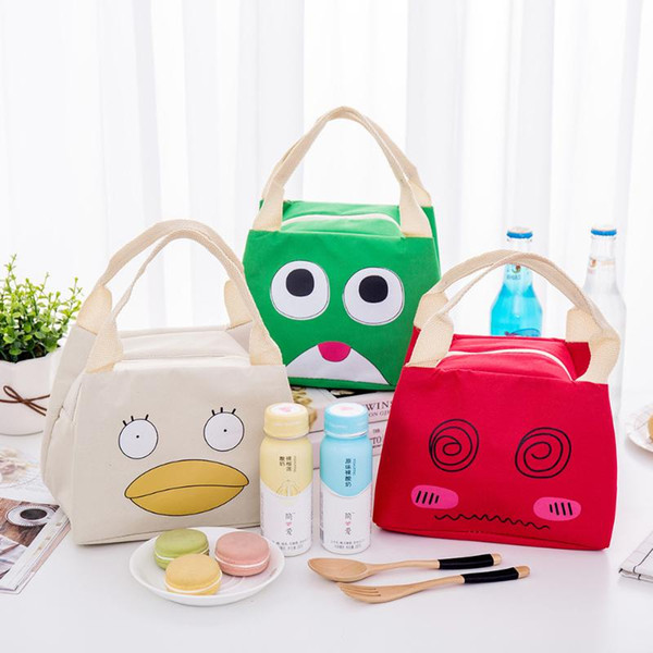 Cartoon cotton linen fabric girls office reusable lunch box tote bag canvas insulated eco delivery bag lunch