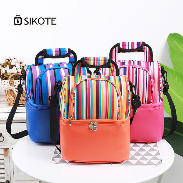 SIKOTE 9L Double Layer Lunch Bags Waterproof Portable Thermal Bag for Picnic Colorful Stripe Bags for Cooler Keep Fresh Women