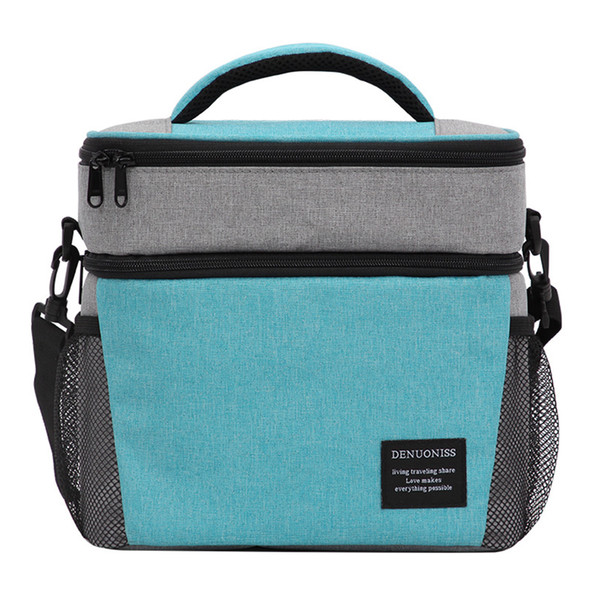 Side Pockets Portable Large Capacity Oxford Cloth Zipper Double-deck School Office Insulated Soft Lunch Bag Picnic Teens Adults