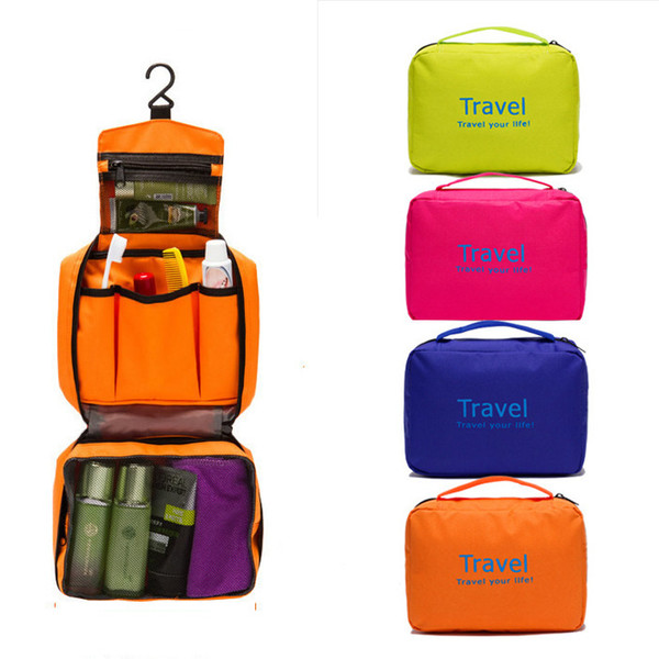 Polyester Packing Cube Travel Bag One Set Large Capacity Of WaterProof Folding Hook Wash bag Luggage Travel Multi-level Storage bag