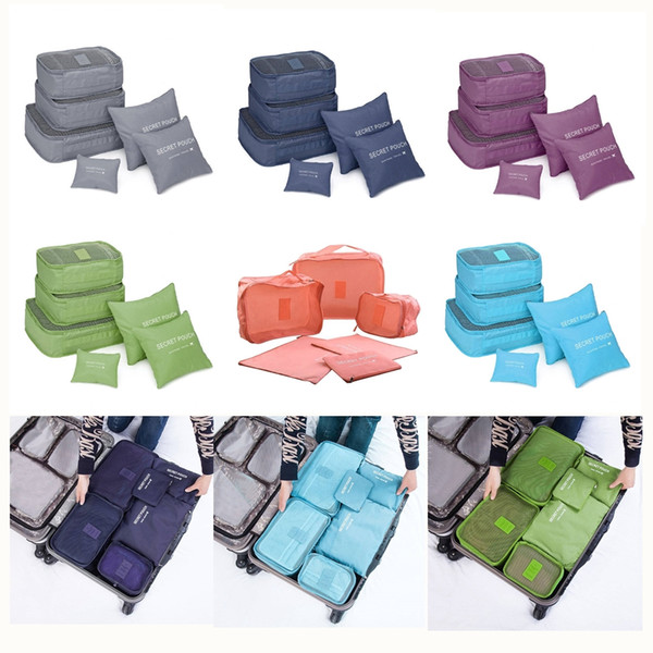 6 Pcs/Set Folding Square Luggage Storage Bags Clothes Underware Organizer Pouch Case for Trips Waterproof Men Women Nylon Travelling Bags