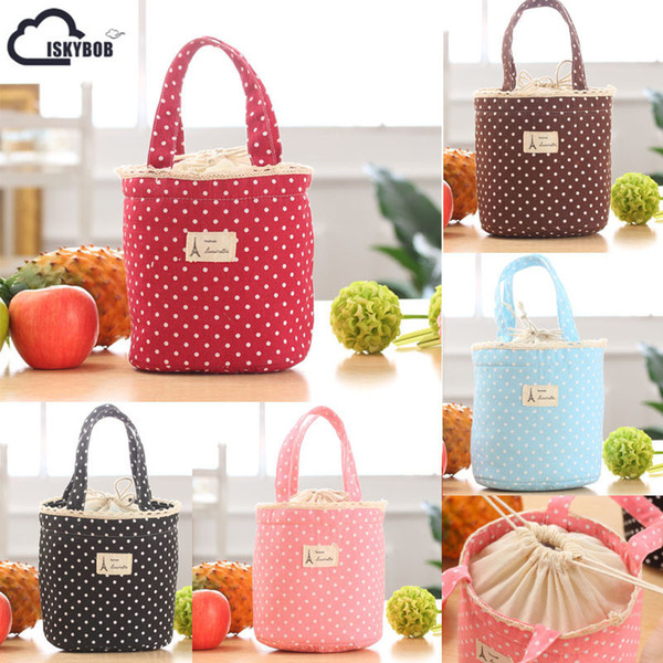 Lunch Bag Thermal Insulated Dot Eiffel Tower Printing Lunch Box Cooler Bag Tote Pouch Containe