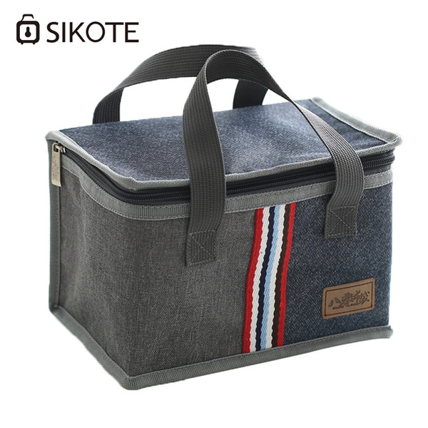 SIKOTE Fashion Portable Oxford Cloth Denim Gray Portable Lunch Bag Picnic Insulation Refrigerated Lunchbox