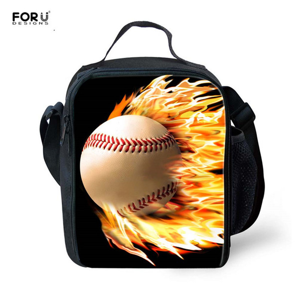 FORUDESIGNS Students Lunch Bags Cool 3D Base Ball Fire Bolsa Termica School Lunchbox Cooler Bag Outside Travel Picnic Lanchira