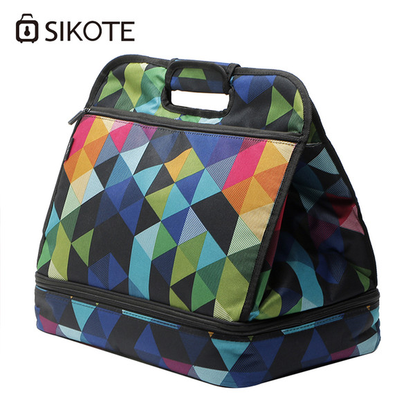 SIKOTE Large Double Pizza Package Insulation Canvas Lunch Bag Women Thermal Fruit Picnic Lunch Box Portable Cooler Tote