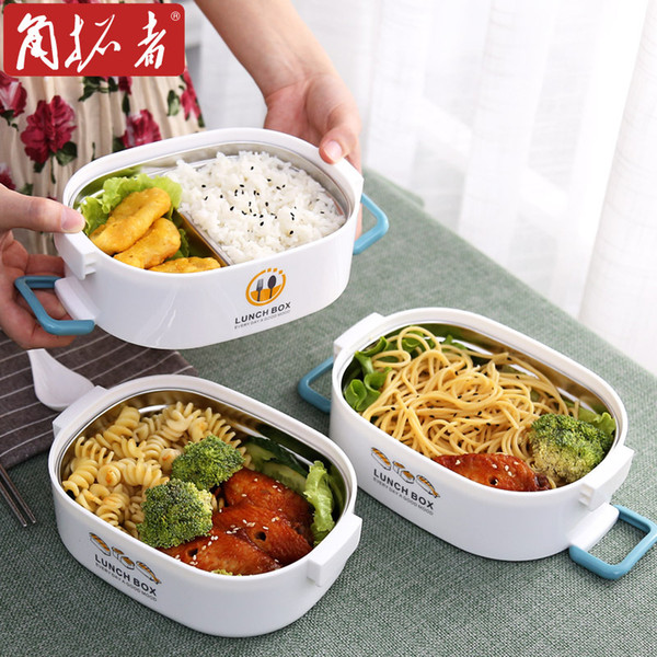 Students Lunch Box Double Layer Lunch Box 304 Stainless Steel Insulated Barrel Container Microwave Oven Office Workers Septated