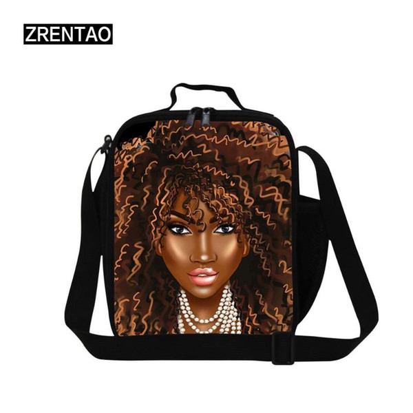 Fashion African Girls Print School Kids Lunch Bag Cooler Portable Lunchbox Picnic Tote Bags For Middle/High Schooler Teenagers