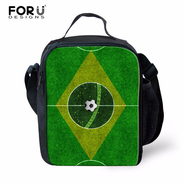 FORUDESIGNS Lunch Bags for Kids Soccerly Print Insulated Lunch Cooler Bags for Children Box Bag Boys School Meal Bag