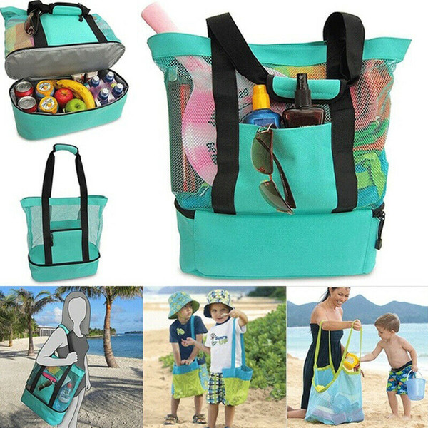 Summer Beach Lunch Bag Cooler Picnic Bag Mesh Beach Tote Drink Storage