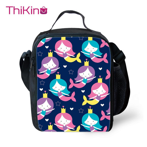 Thikin Cartoon Mermaid Pattern Lunch Bags for Teenagers Girls Fashion Portable Cooler Box Cartoon Pattern Tote Picnic Pouch