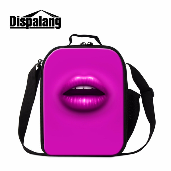 Dispalang children thermal lunchbox sexy lips 3D print travel lunch cooler bag lunch container for women office meal package