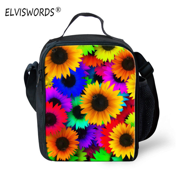 ELVISWORDS Flower Lunch Bag Pouch Storage Box Floral Insulated Thermal Cooler Bag for Girls Picnic Tote Bolsa Termica Lancheira