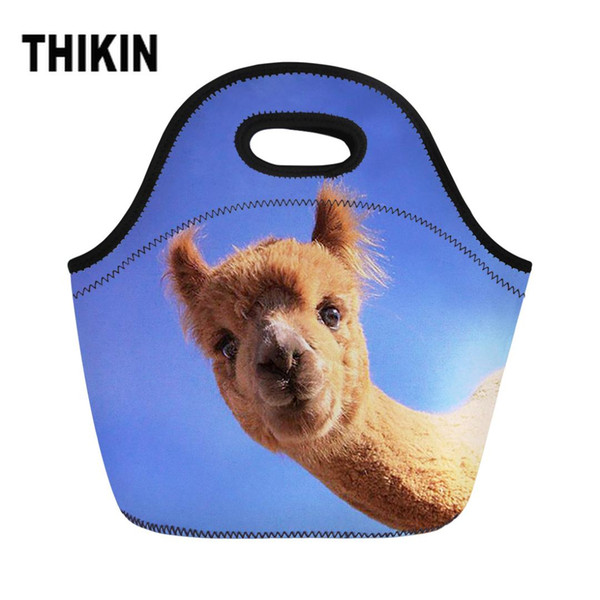 THIKIN 3D Alpaca Print Keep Warm Lunch Bag for Women Cute Kids Insulated School Lunch Box Family Picnic Insulated Bag Waterproof